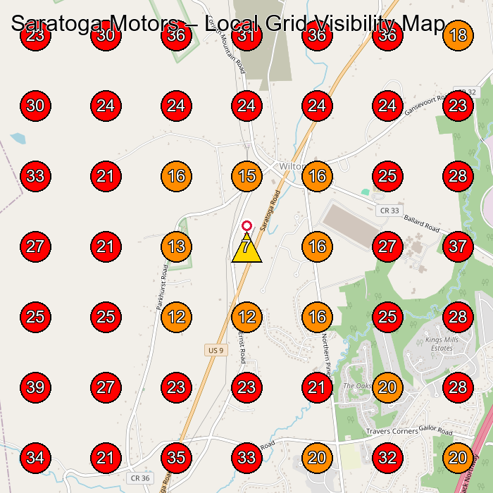 Saratoga Motors GeoGrid visibility map for Cabinet Maker in Wilton